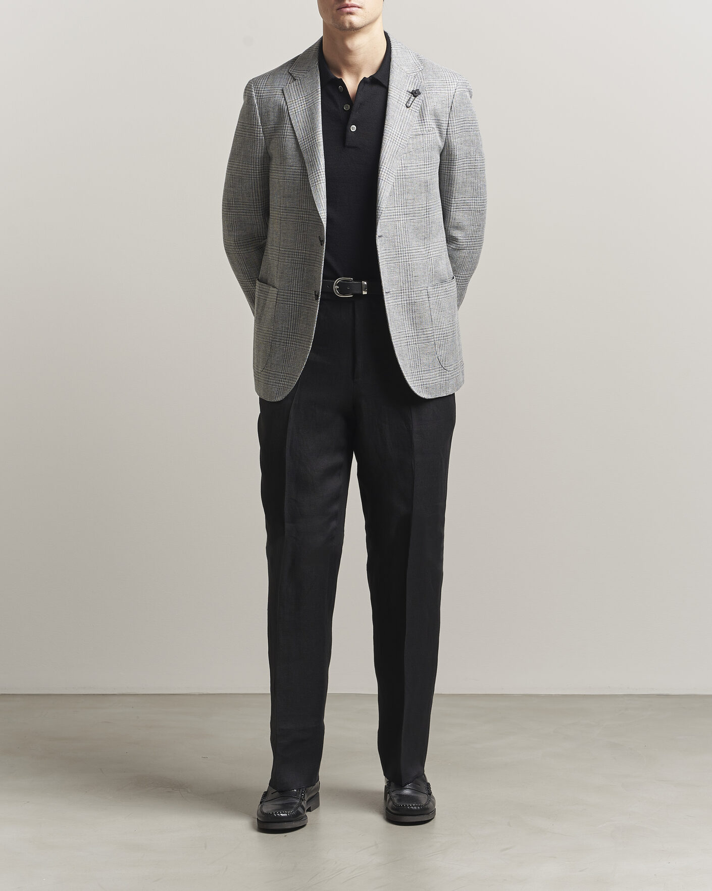 Mies | Pikkutakit | Lardini | Checked Linen/Wool Blazer Grey