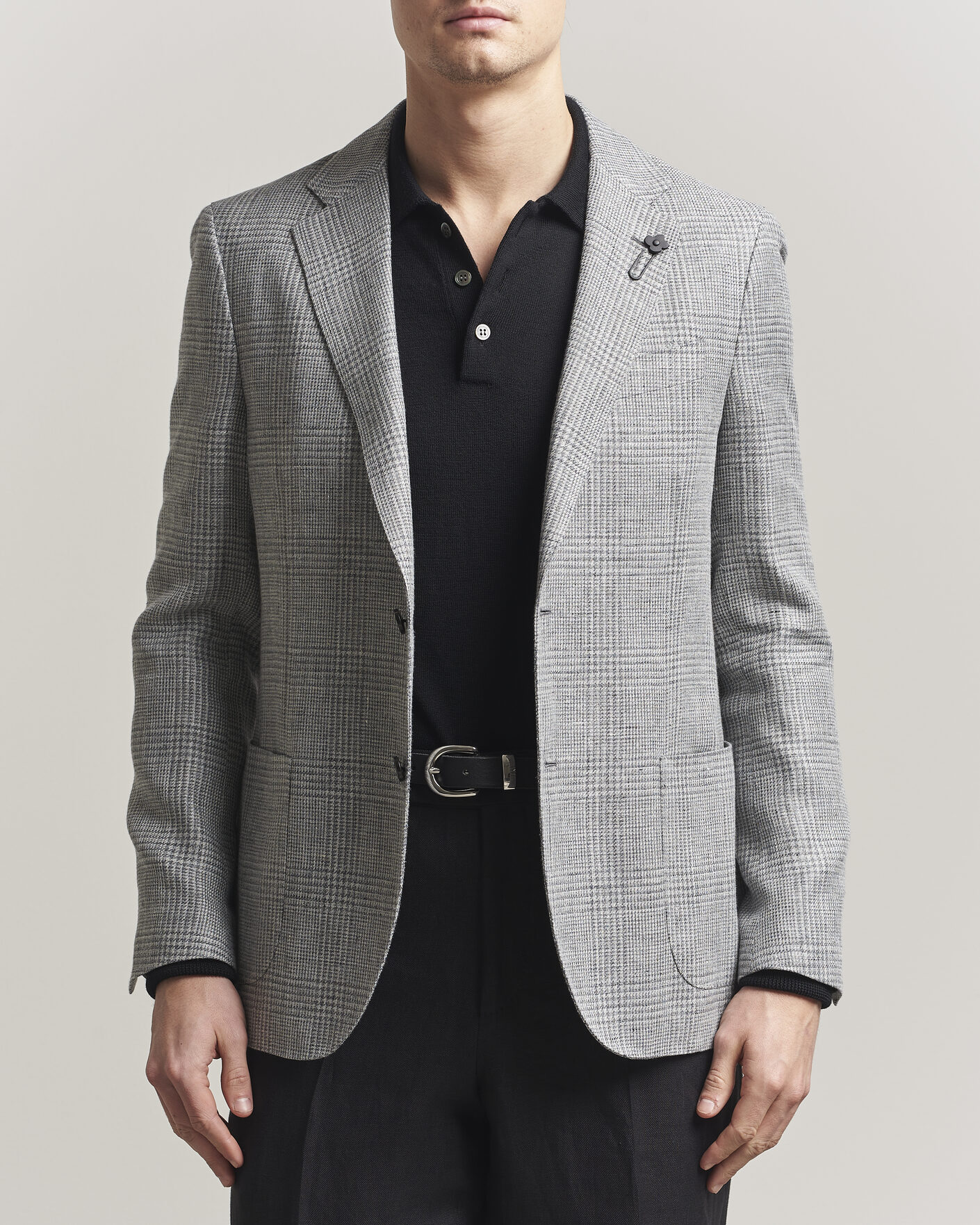 Mies | Pikkutakit | Lardini | Checked Linen/Wool Blazer Grey