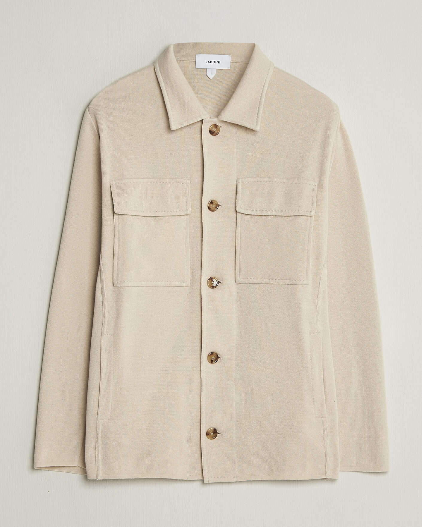 Mies | Takit | Lardini | Knitted Cotton Pocket Shirt Jacket Beige