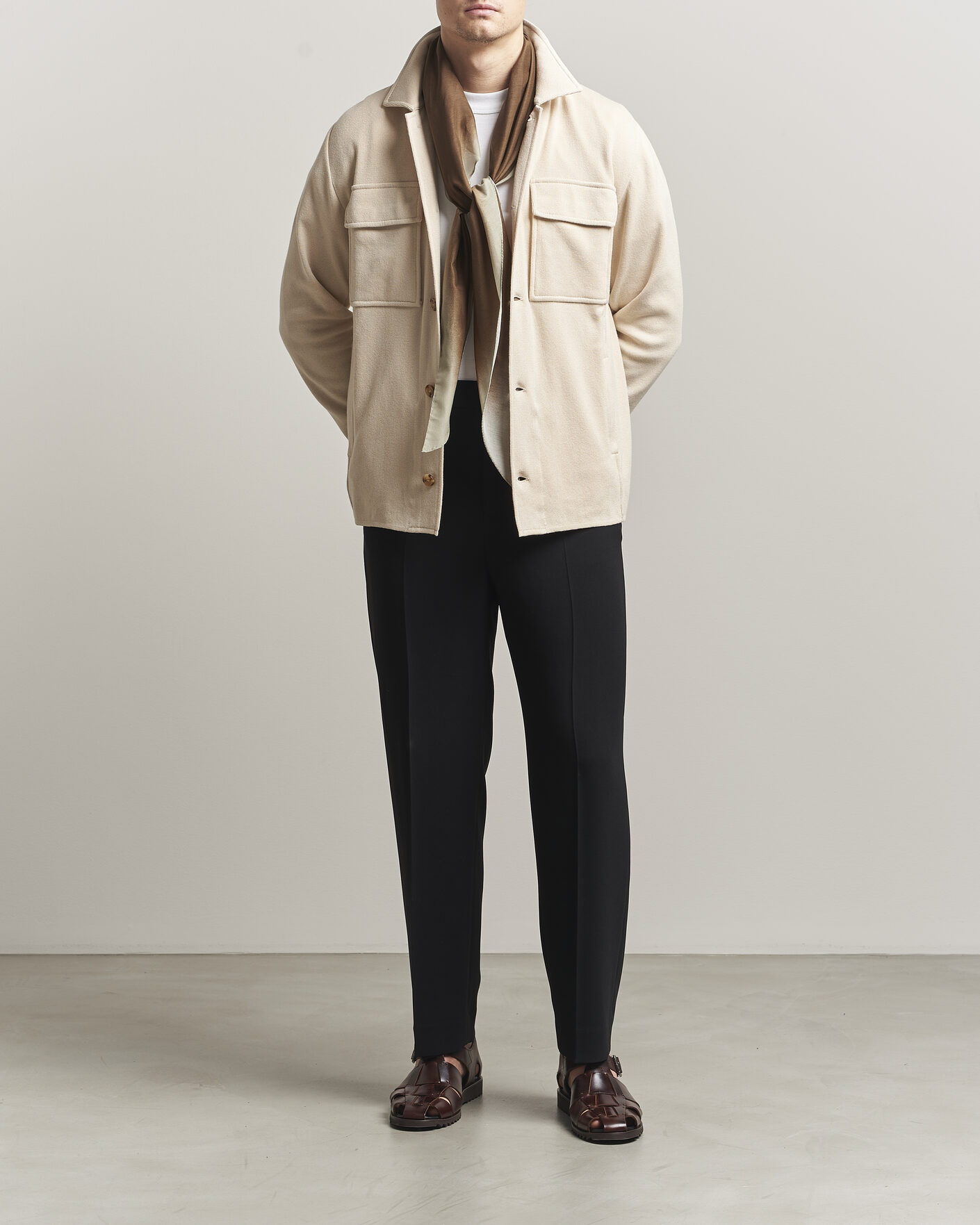 Mies | Takit | Lardini | Knitted Cotton Pocket Shirt Jacket Beige