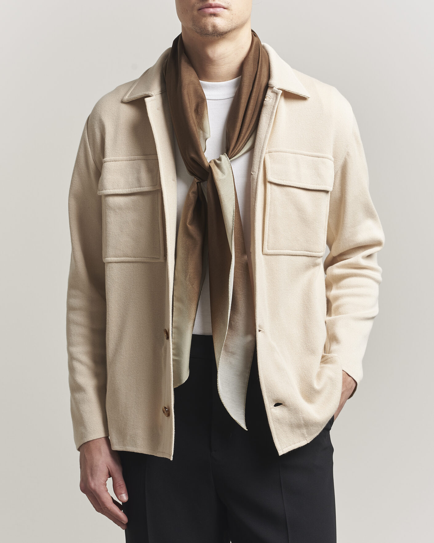 Mies | Takit | Lardini | Knitted Cotton Pocket Shirt Jacket Beige