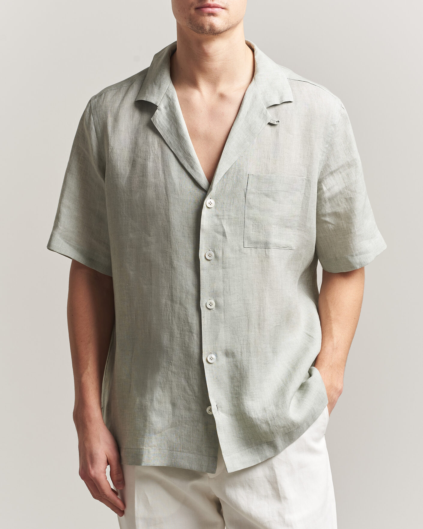 Mies | Kauluspaidat | Lardini | Klop Short Sleeve Linen Resort Shirt Light Green