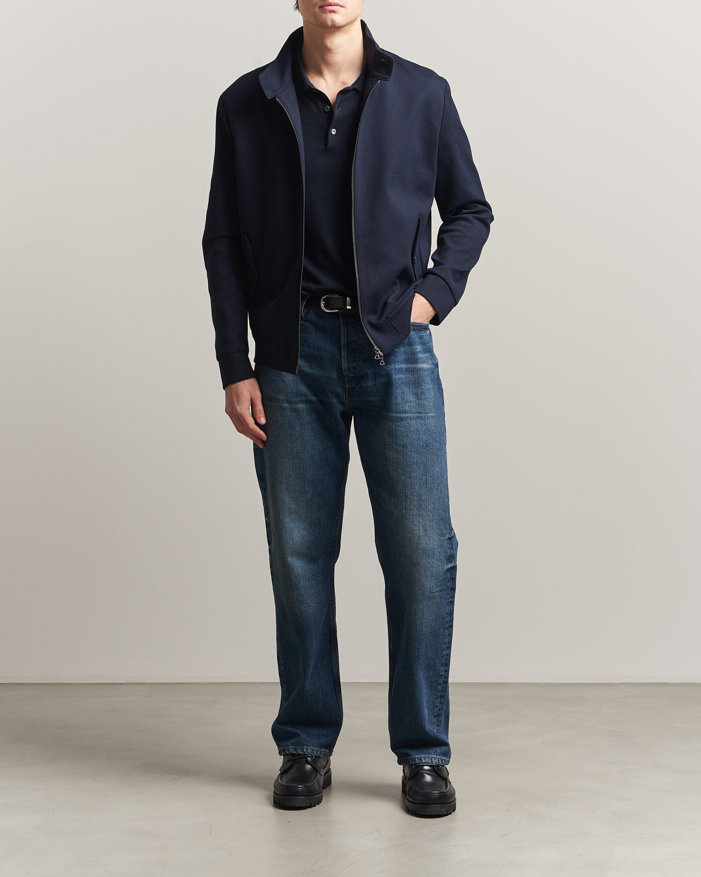 Mies | Takit | Harris Wharf London | Loro Piana Cavalry Twill Harrington Jacket Navy Blue