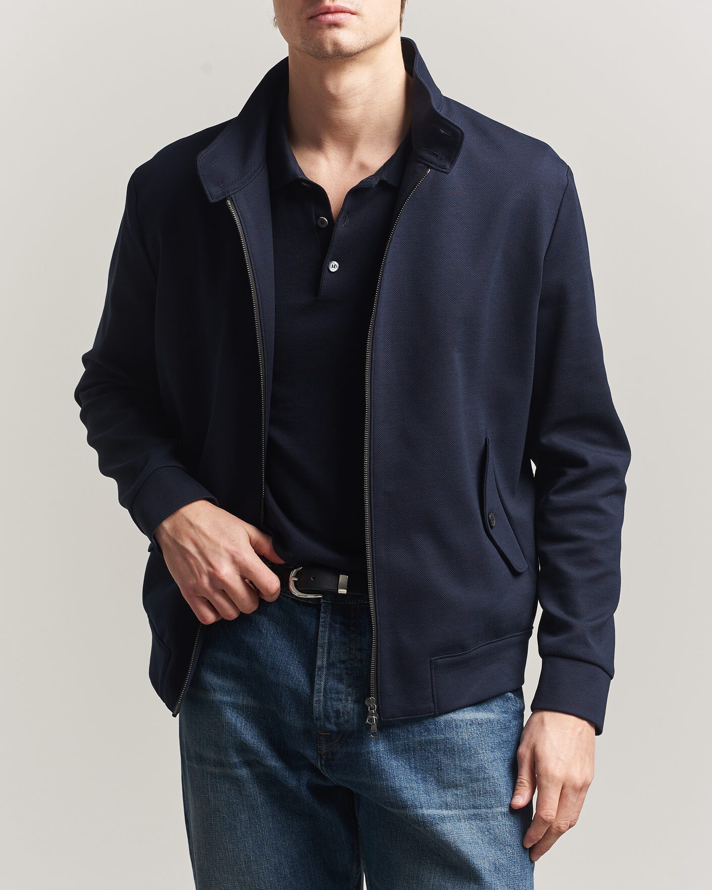 Mies | Takit | Harris Wharf London | Loro Piana Cavalry Twill Harrington Jacket Navy Blue