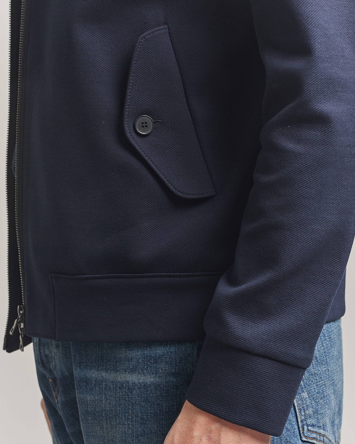 Mies | Takit | Harris Wharf London | Loro Piana Cavalry Twill Harrington Jacket Navy Blue