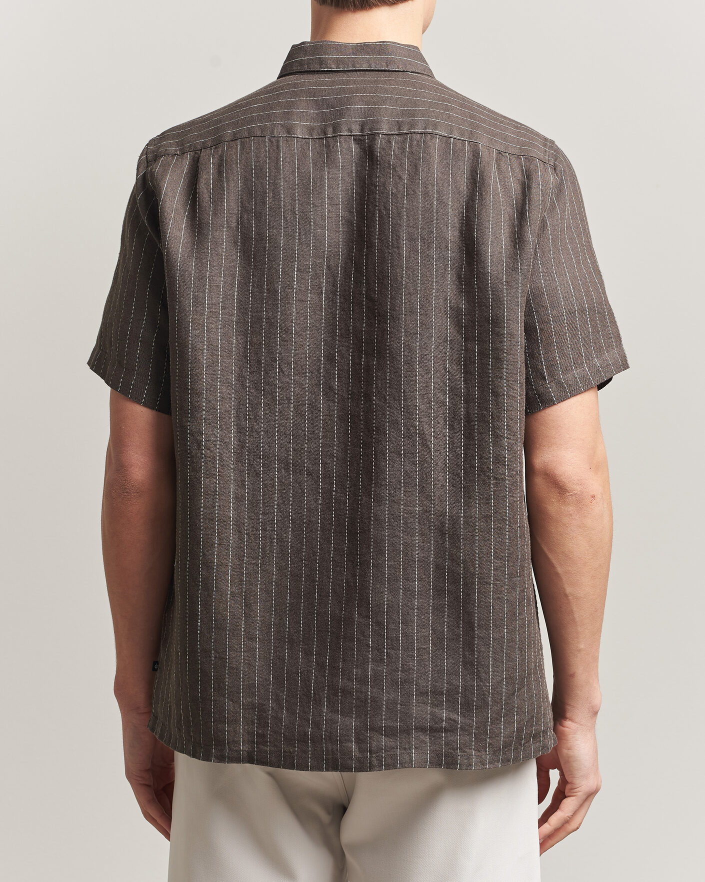 Mies | Kauluspaidat | Samsøe Samsøe | Avan Linen Striped Short Sleeve Shirt Black Olive