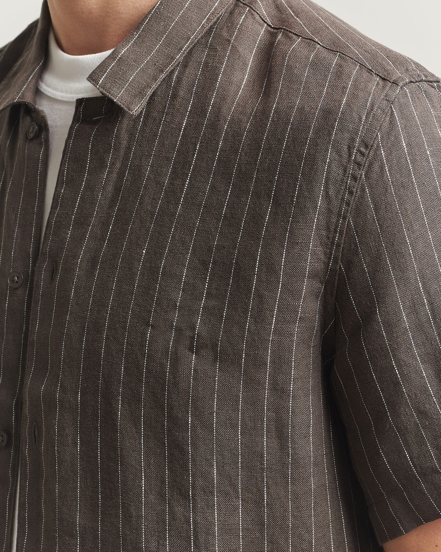 Mies | Kauluspaidat | Samsøe Samsøe | Avan Linen Striped Short Sleeve Shirt Black Olive