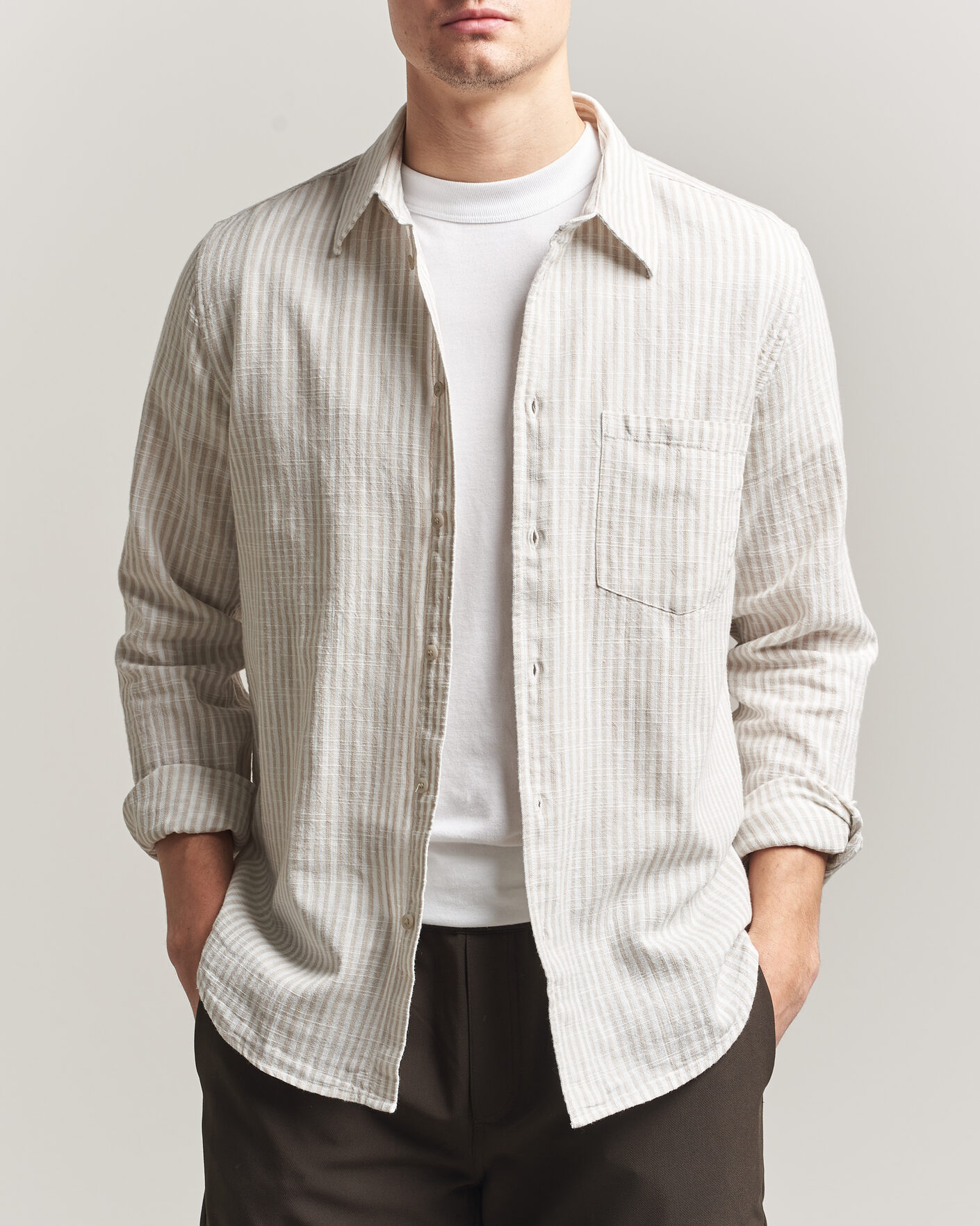 Mies | Kauluspaidat | Samsøe Samsøe | Liam Cotton/Linen Striped Shirt Moonstruck
