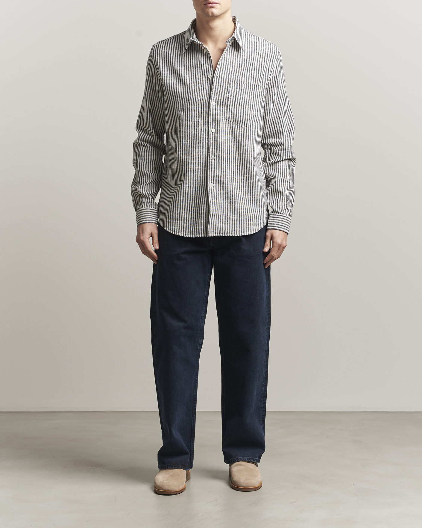 Mies | Kauluspaidat | Samsøe Samsøe | Liam Cotton/Linen Striped Shirt Salute Navy