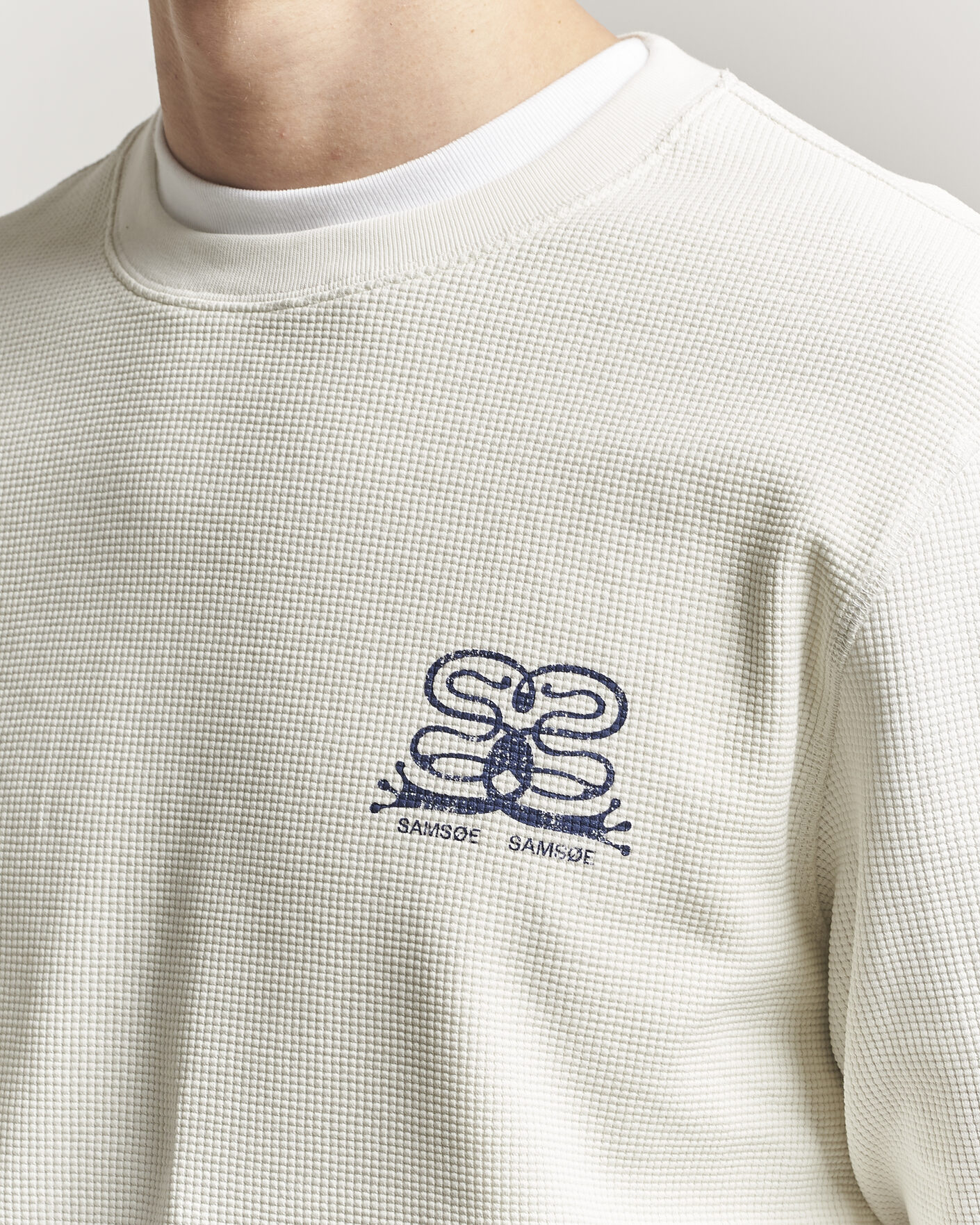 Mies | T-paidat | Samsøe Samsøe | Fellow Waffle Printed Long Sleeve T-Shirt Clear Cream