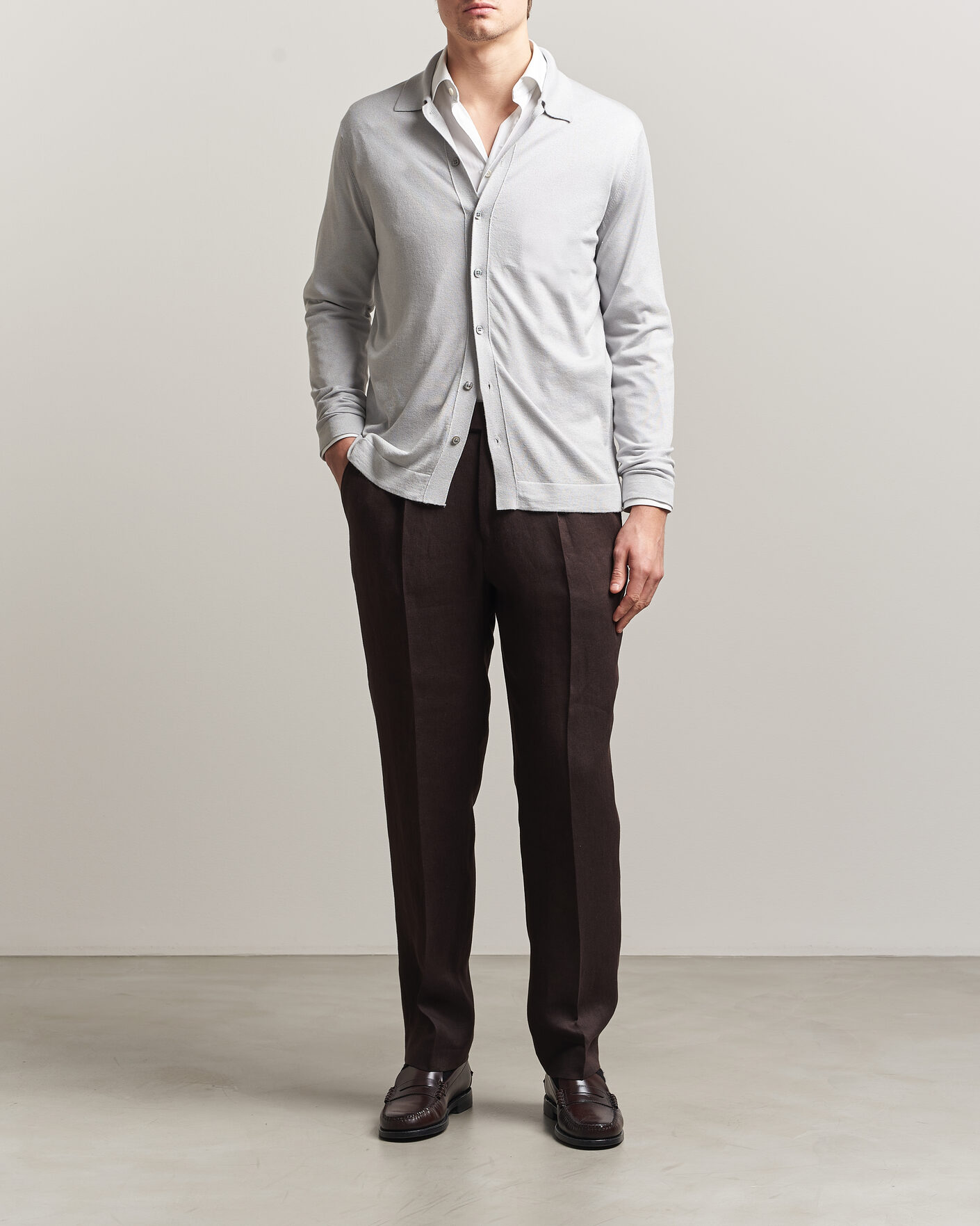 Mies | Puserot | Stenströms | Silk/Cashmere Cardigan Light Grey
