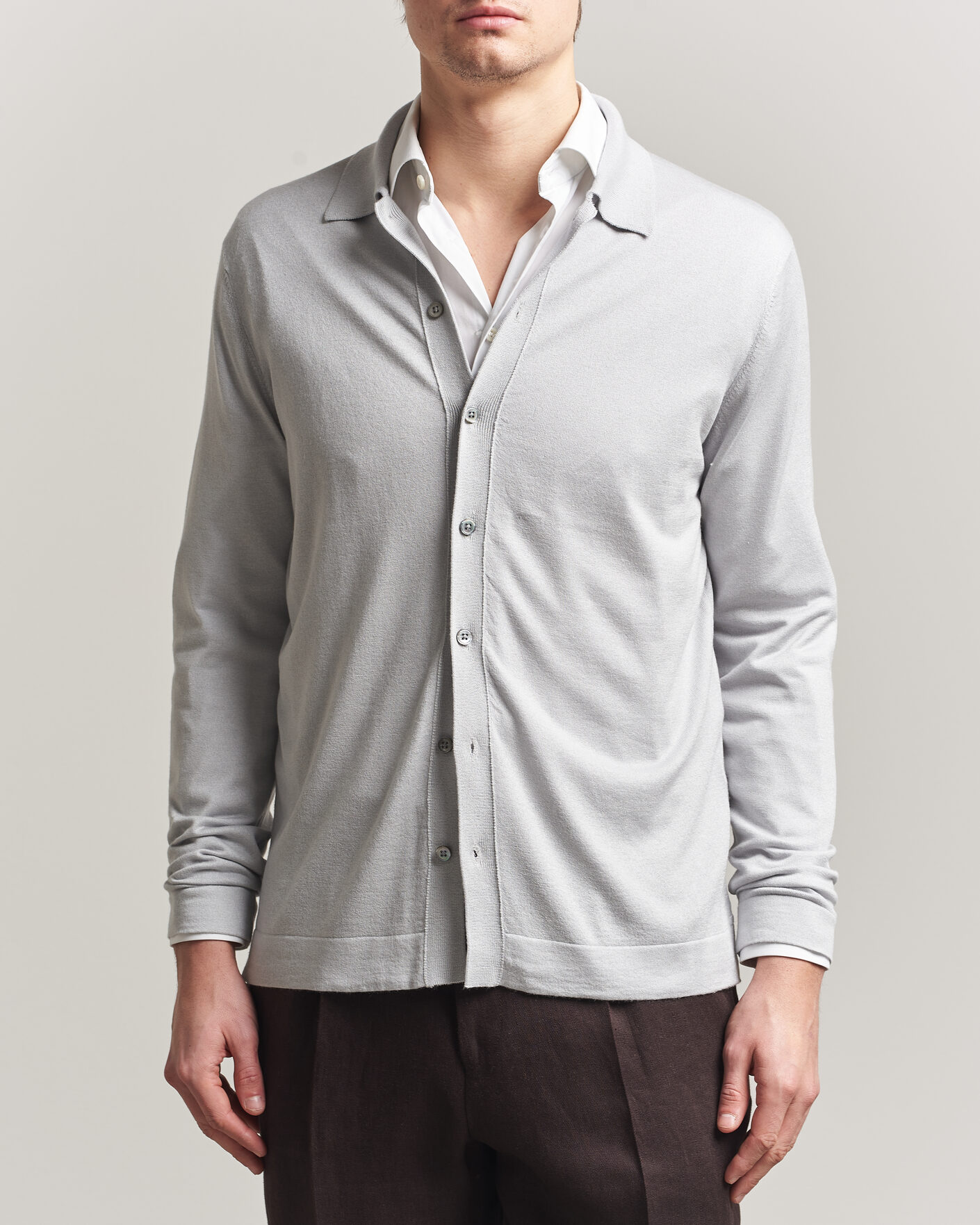 Mies | Puserot | Stenströms | Silk/Cashmere Cardigan Light Grey