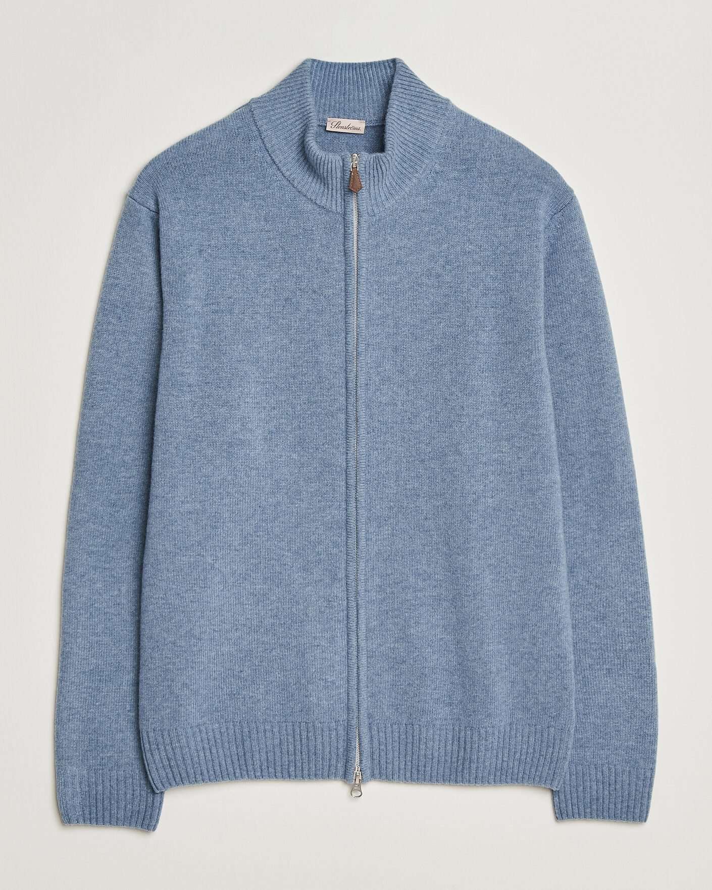 Mies | Puserot | Stenströms | Brushed Merino Full Zip Light Blue