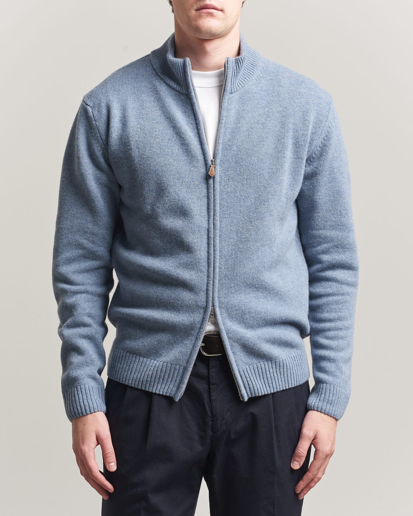 Mies | Puserot | Stenströms | Brushed Merino Full Zip Light Blue