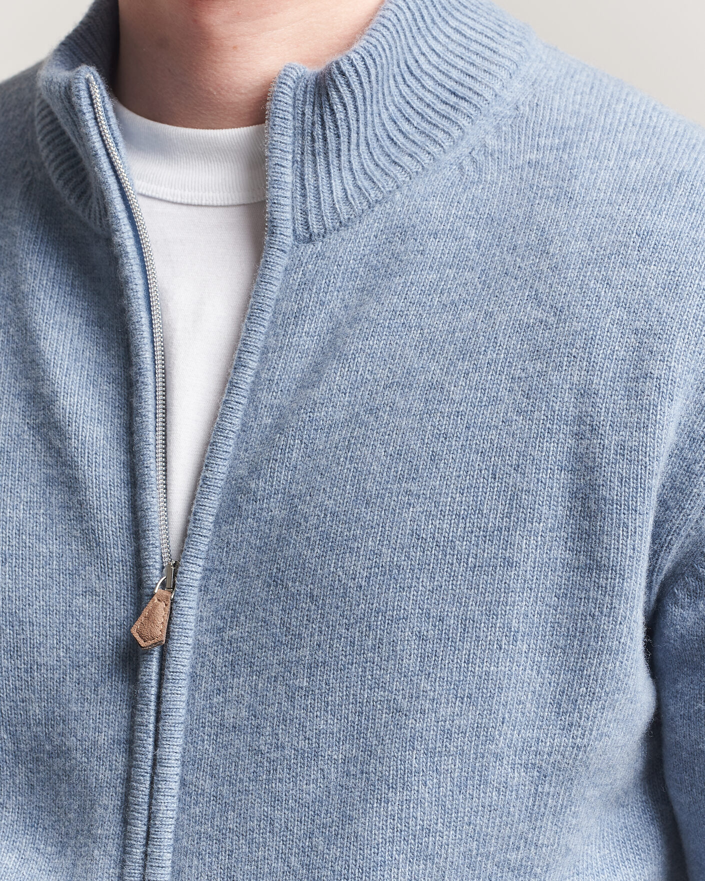 Mies | Puserot | Stenströms | Brushed Merino Full Zip Light Blue