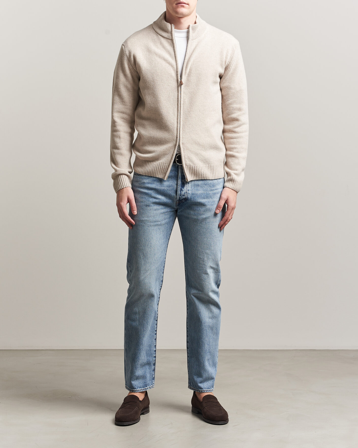 Mies | Puserot | Stenströms | Brushed Merino Full Zip Beige