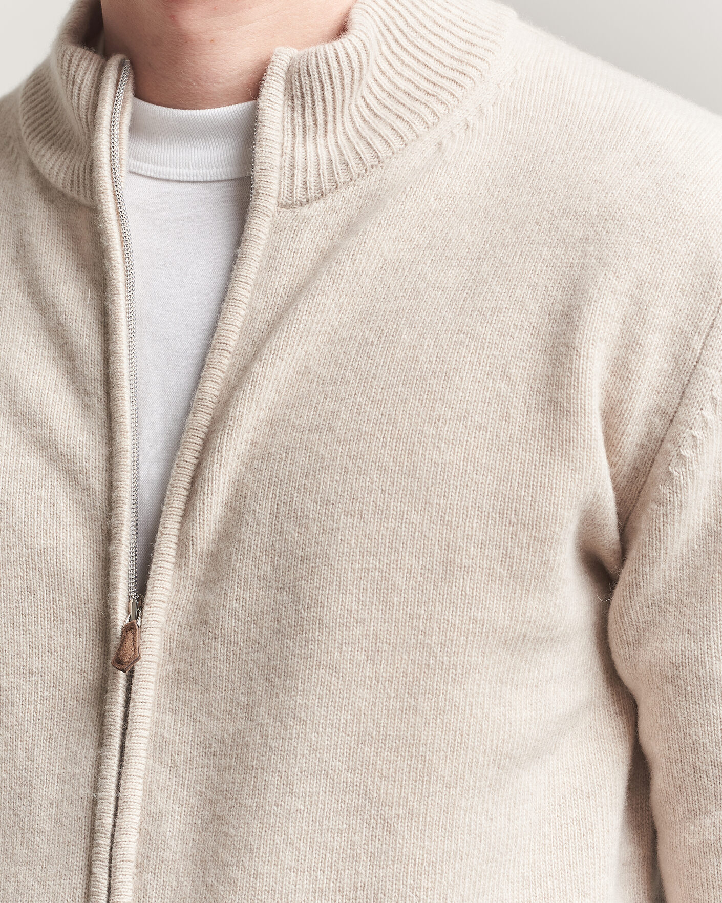 Mies | Puserot | Stenströms | Brushed Merino Full Zip Beige