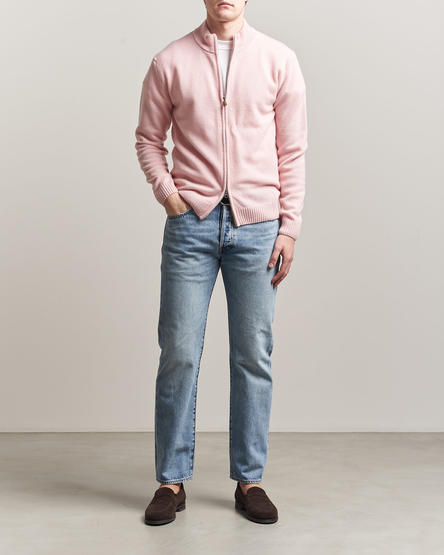 Mies | Puserot | Stenströms | Brushed Merino Full Zip Pink
