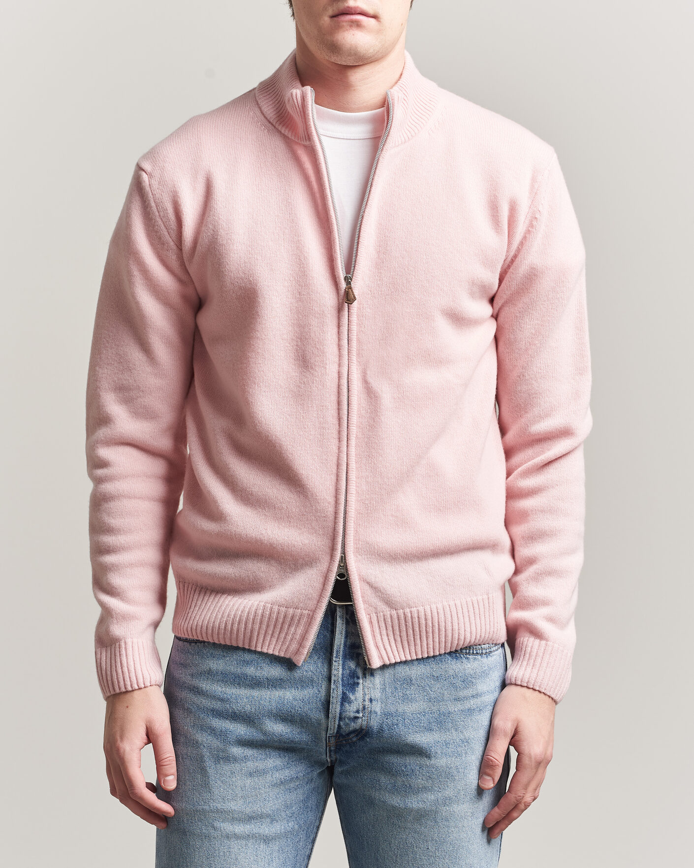 Mies | Puserot | Stenströms | Brushed Merino Full Zip Pink