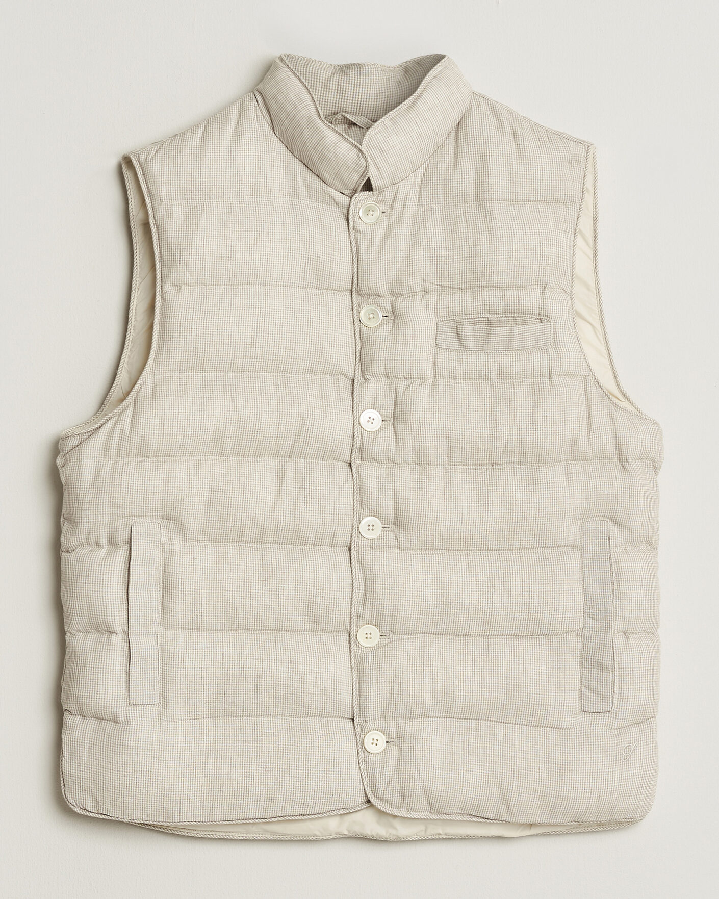 Mies | Ulkoliivit | Stenströms | Padded Mini Houndstooth Linen Vest Beige