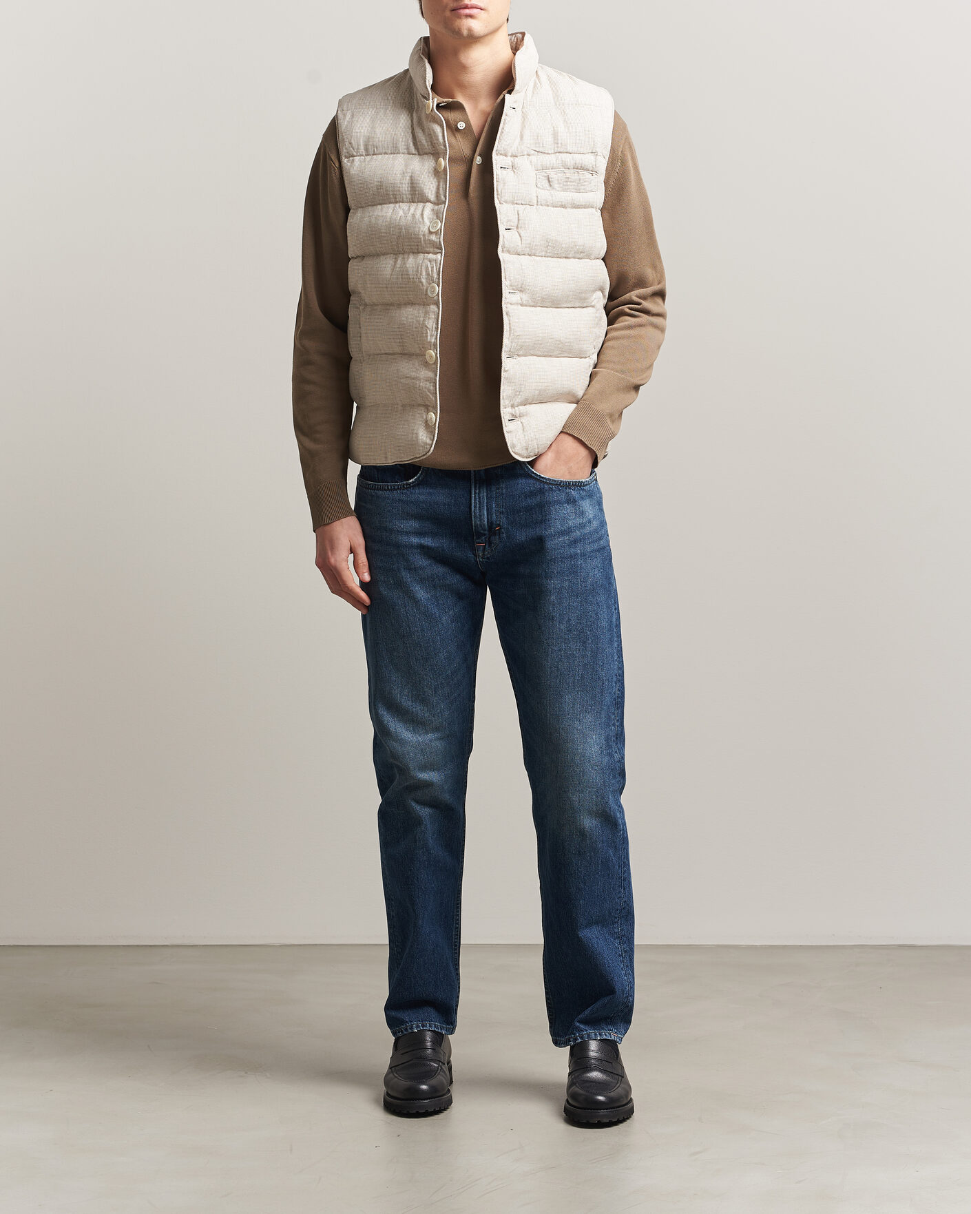 Mies | Ulkoliivit | Stenströms | Padded Mini Houndstooth Linen Vest Beige