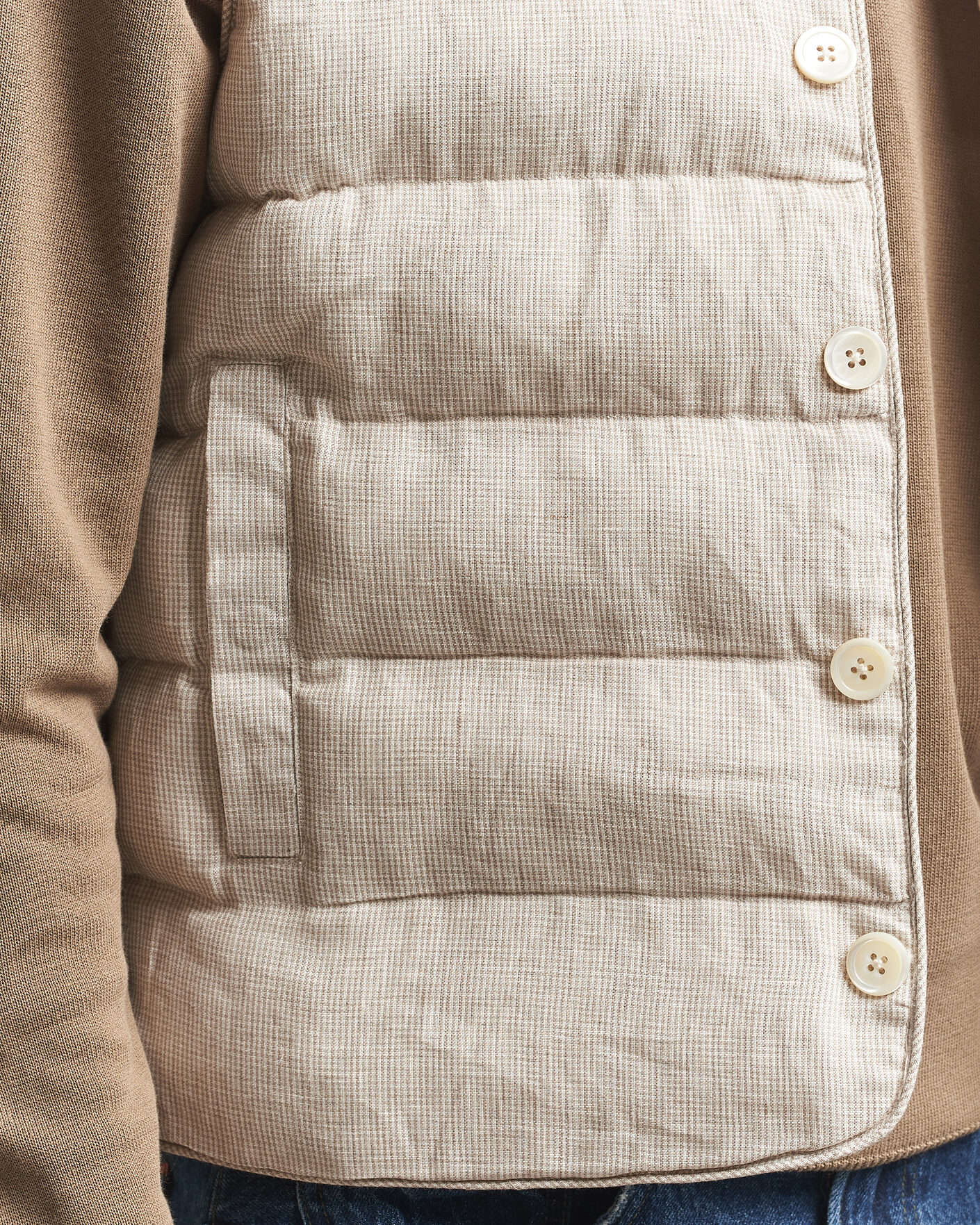 Mies | Ulkoliivit | Stenströms | Padded Mini Houndstooth Linen Vest Beige