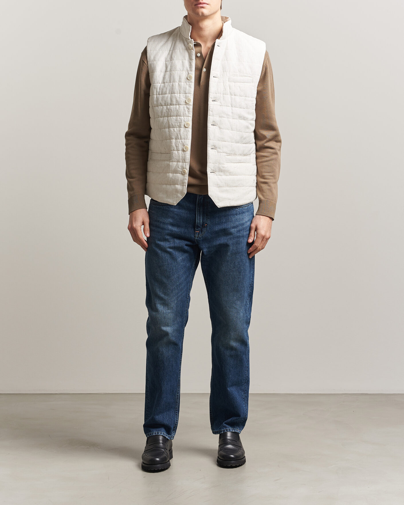 Mies | Ulkoliivit | Stenströms | Mid Layer Pin Stripe Linen Vest Off White