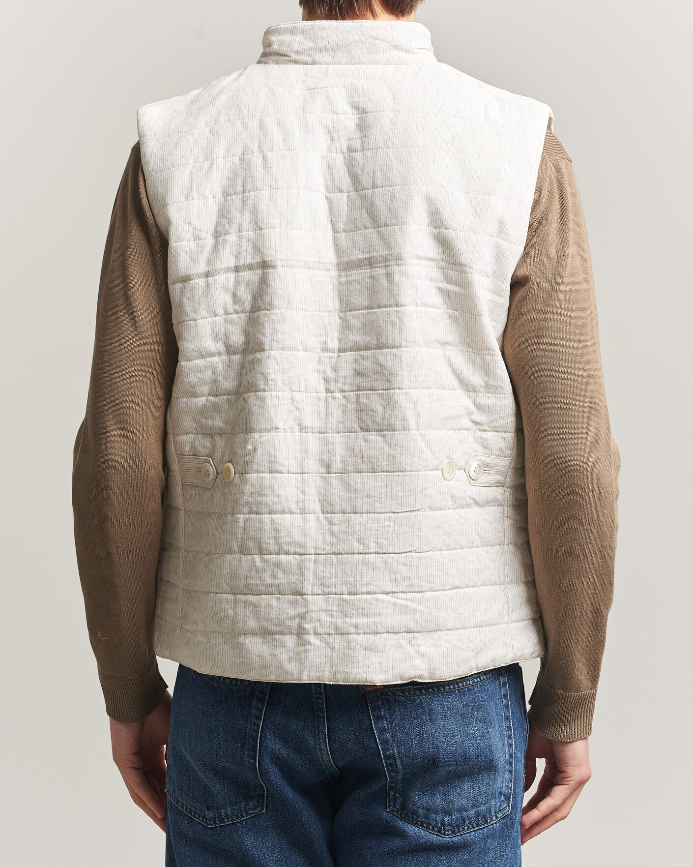 Mies | Ulkoliivit | Stenströms | Mid Layer Pin Stripe Linen Vest Off White