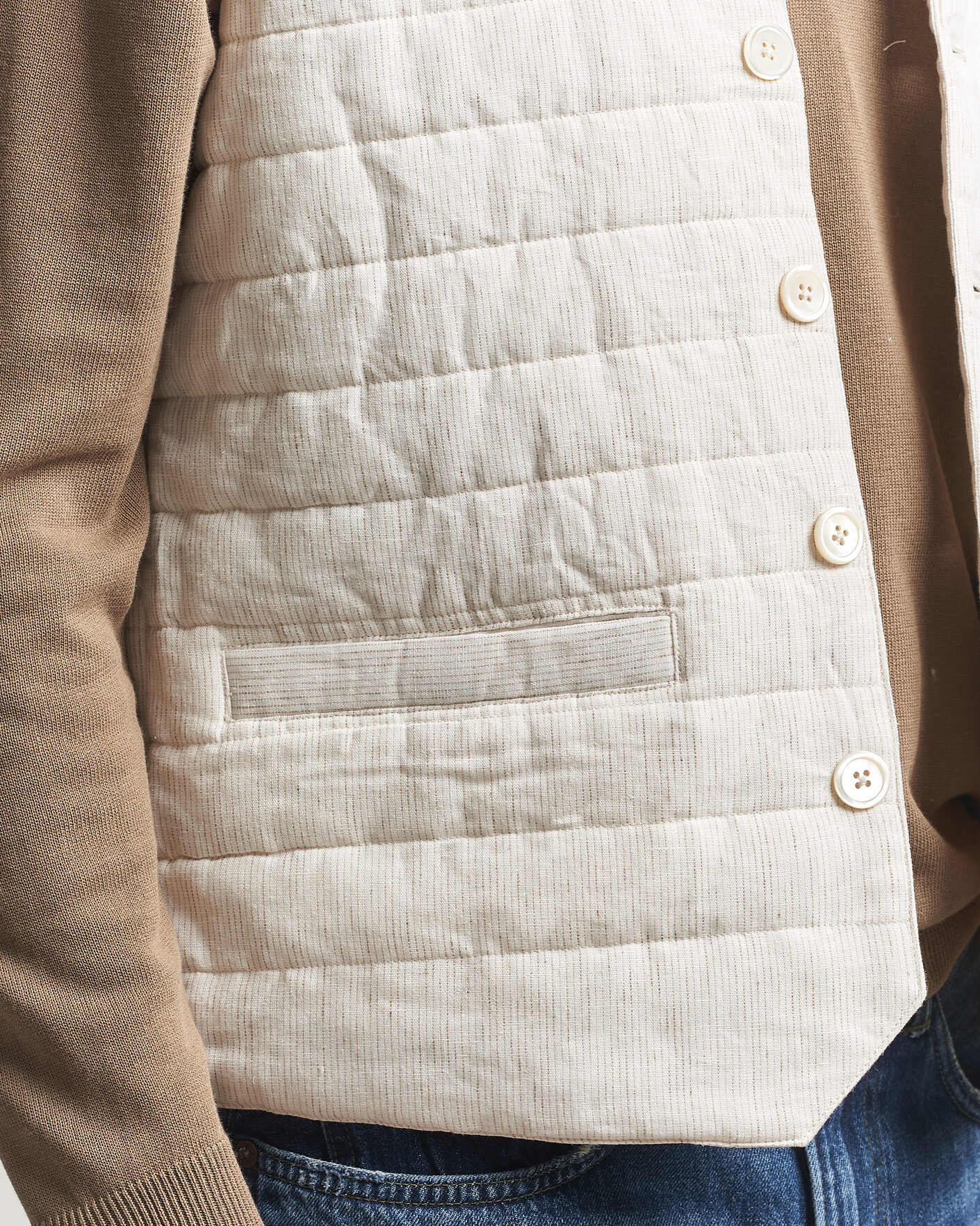 Mies | Ulkoliivit | Stenströms | Mid Layer Pin Stripe Linen Vest Off White