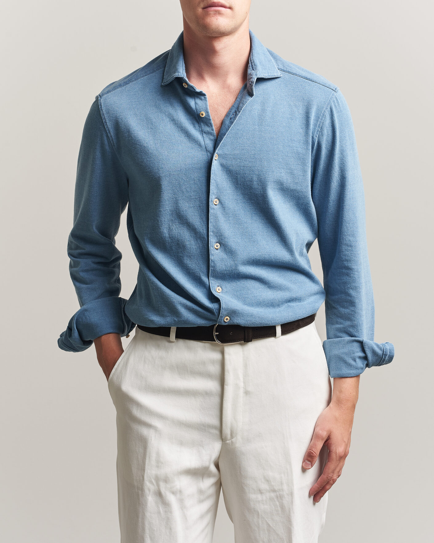 Mies | Kauluspaidat | Stenströms | Jersey Denim Shirt Blue