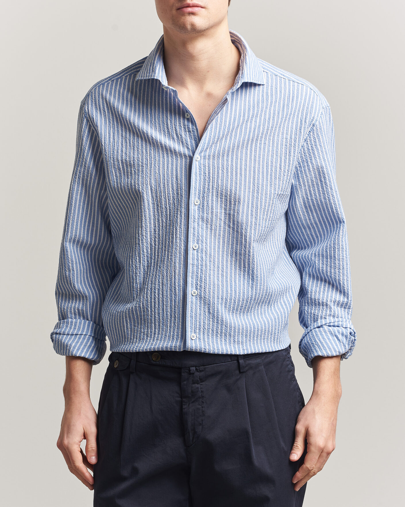 Mies | Kauluspaidat | Stenströms | Regular Fit Striped Seersucker Shirt Blue