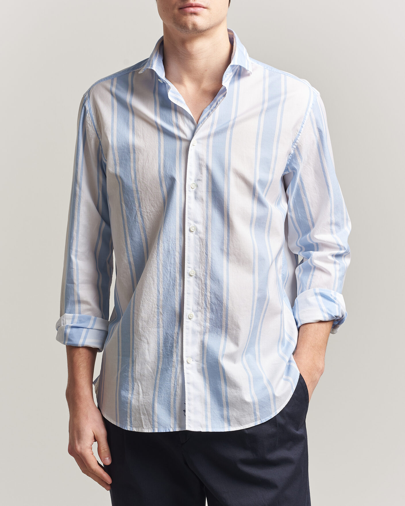 Mies | Kauluspaidat | Stenströms | Regular Fit Thin Poplin Stripe Shirt Blue