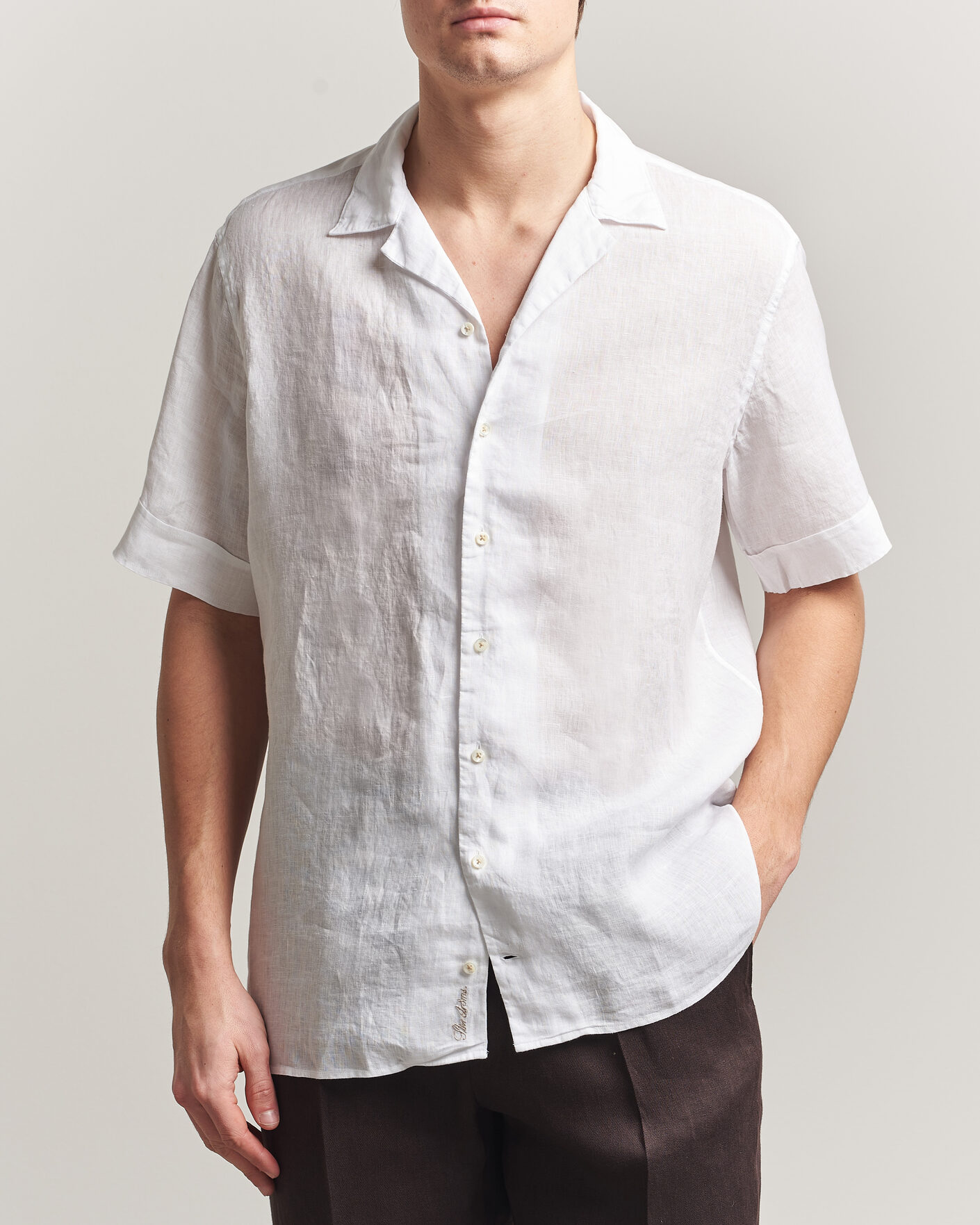 Mies | Kauluspaidat | Stenströms | Short Sleeve Linen Shirt White