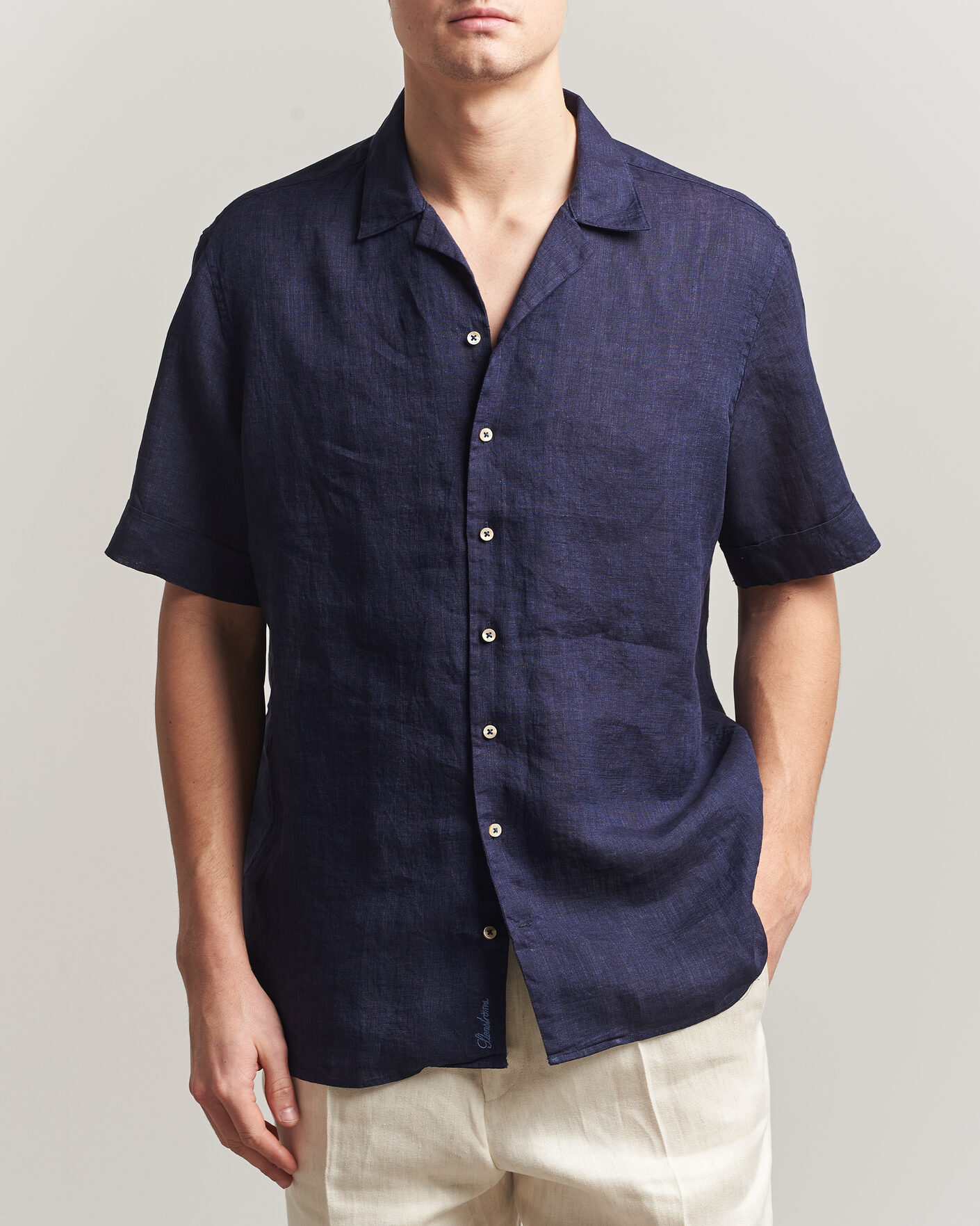 Mies | Kauluspaidat | Stenströms | Short Sleeve Linen Shirt Navy