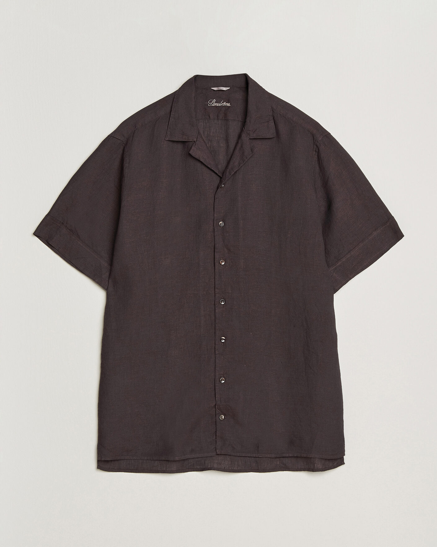 Mies | Kauluspaidat | Stenströms | Short Sleeve Linen Shirt Dark Brown