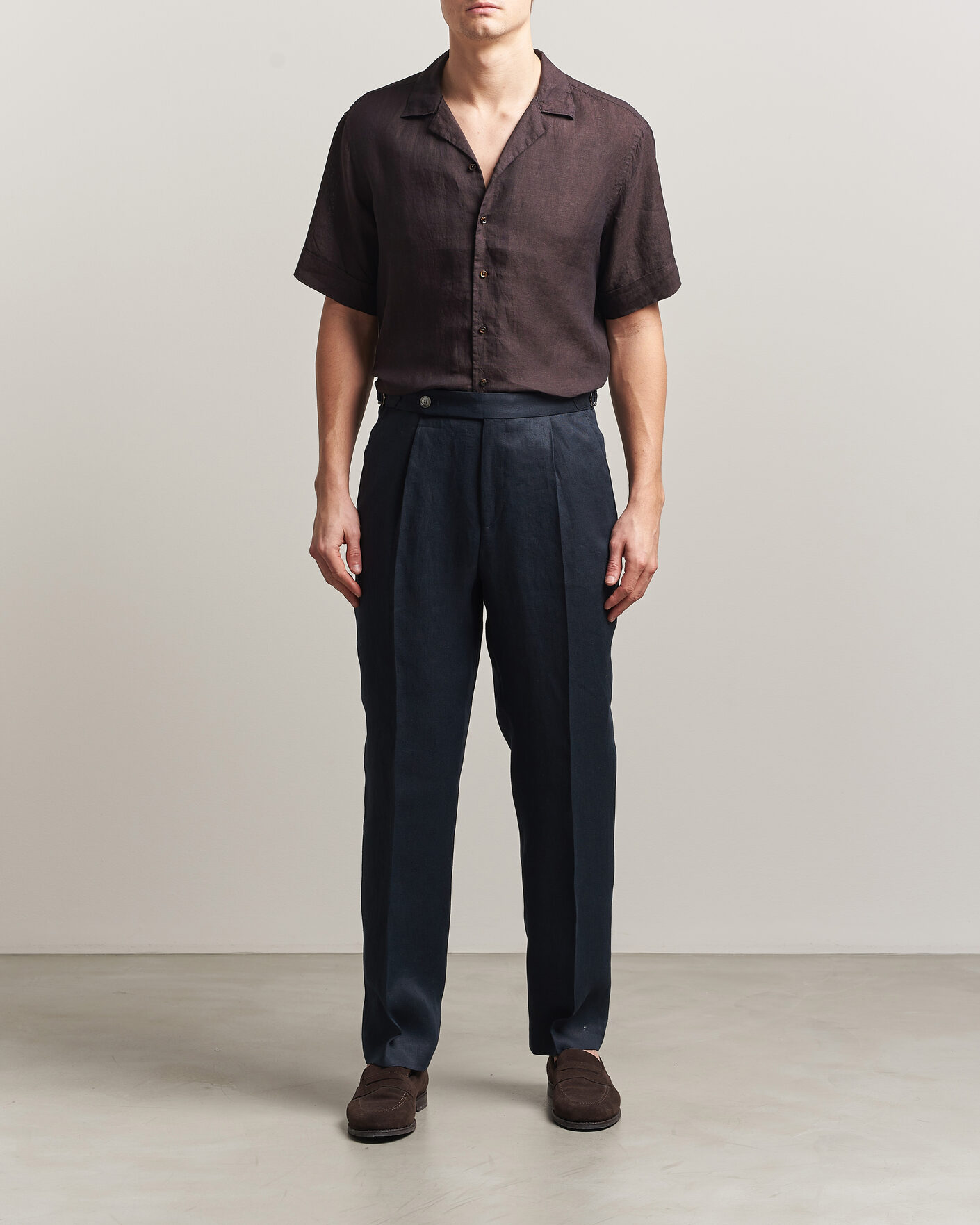 Mies | Kauluspaidat | Stenströms | Short Sleeve Linen Shirt Dark Brown