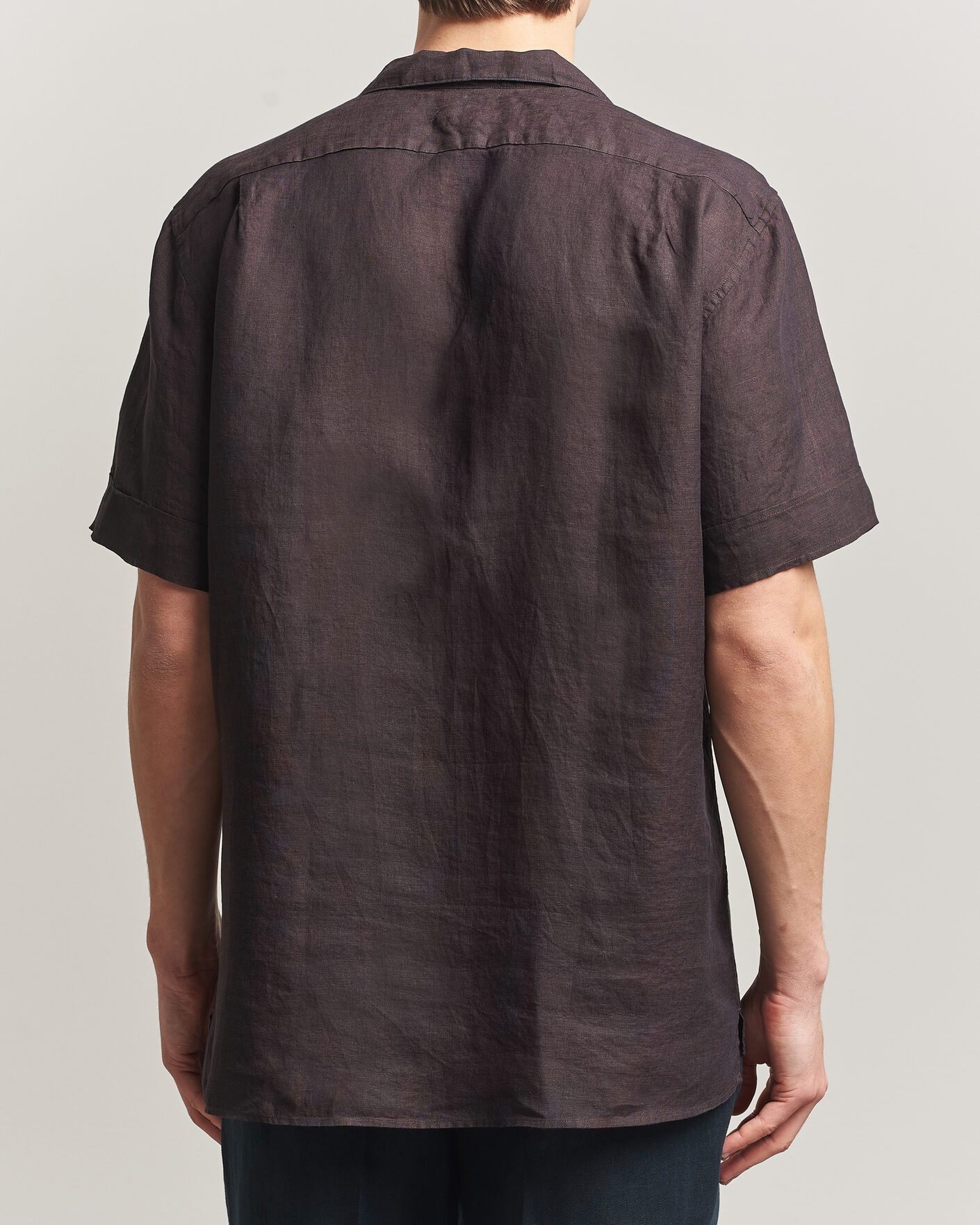 Mies | Kauluspaidat | Stenströms | Short Sleeve Linen Shirt Dark Brown