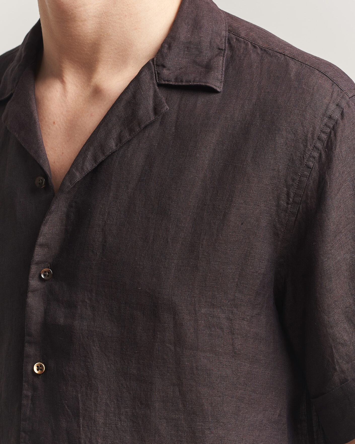 Mies | Kauluspaidat | Stenströms | Short Sleeve Linen Shirt Dark Brown