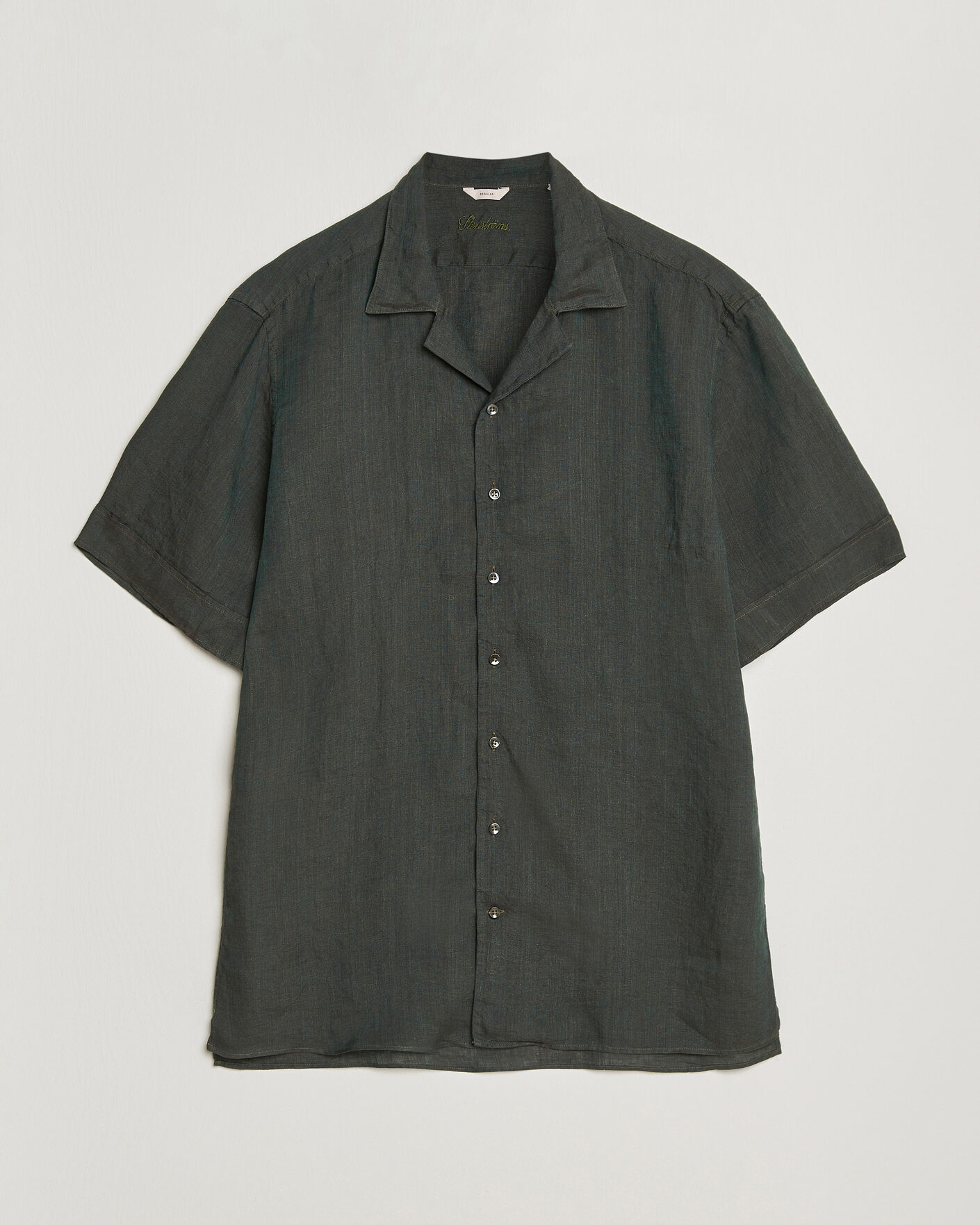 Mies | Kauluspaidat | Stenströms | Short Sleeve Linen Shirt Dark Green