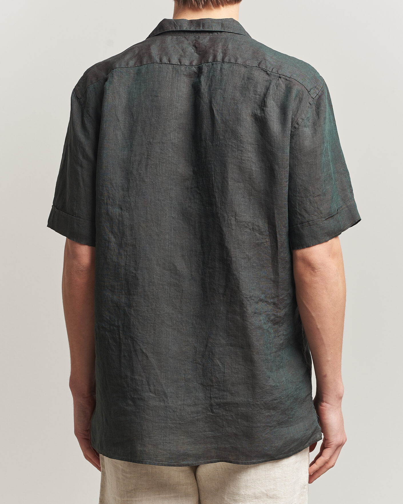 Mies | Kauluspaidat | Stenströms | Short Sleeve Linen Shirt Dark Green