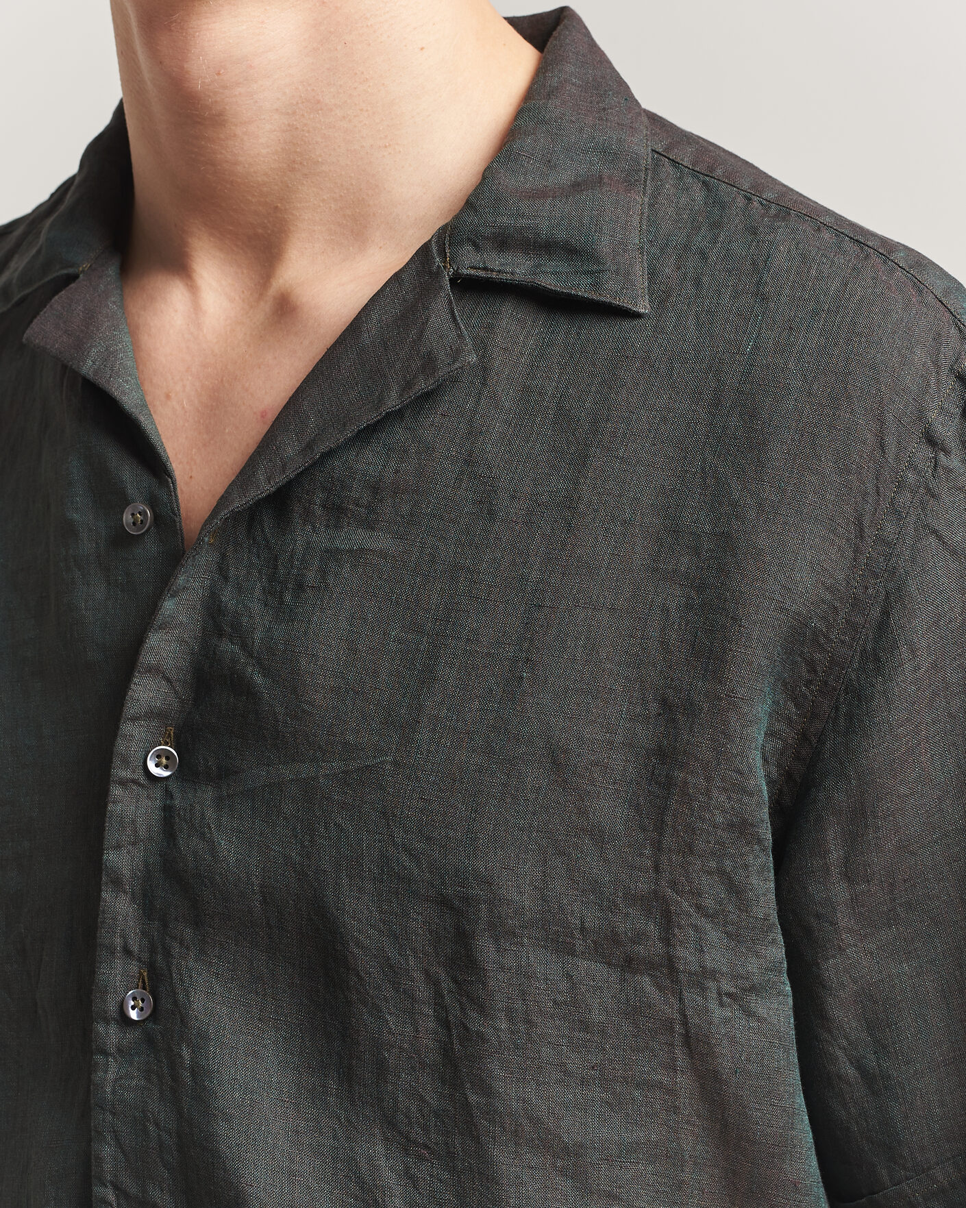 Mies | Kauluspaidat | Stenströms | Short Sleeve Linen Shirt Dark Green