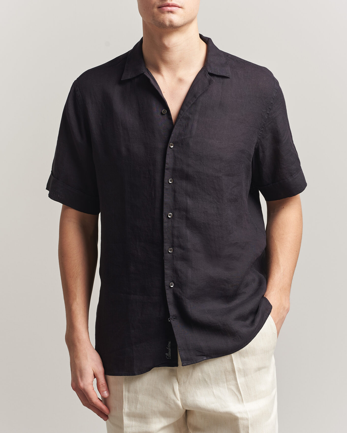 Mies | Kauluspaidat | Stenströms | Short Sleeve Linen Shirt Black