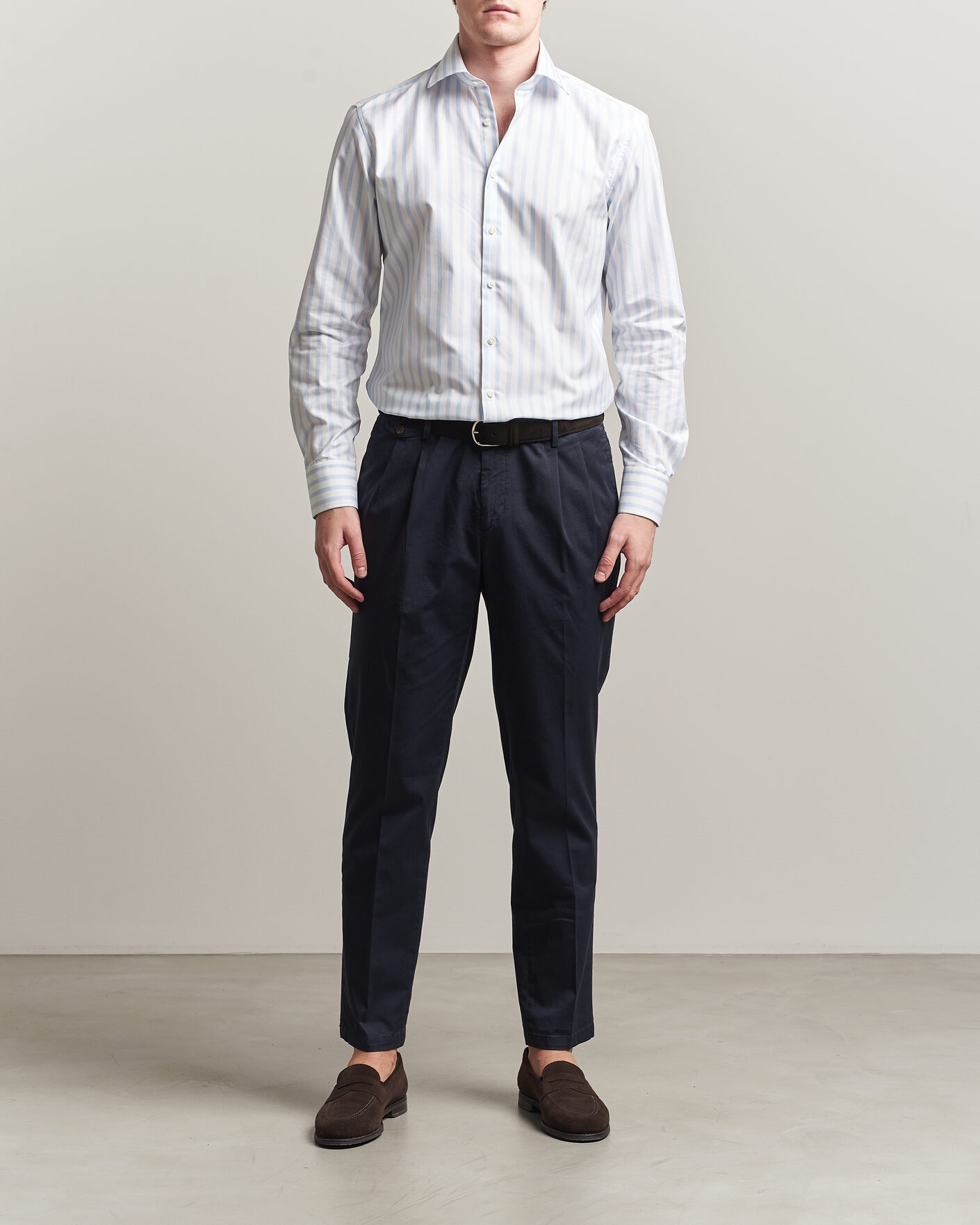 Mies | Kauluspaidat | Stenströms | Regular Wide Stripe Twill Shirt Light Blue