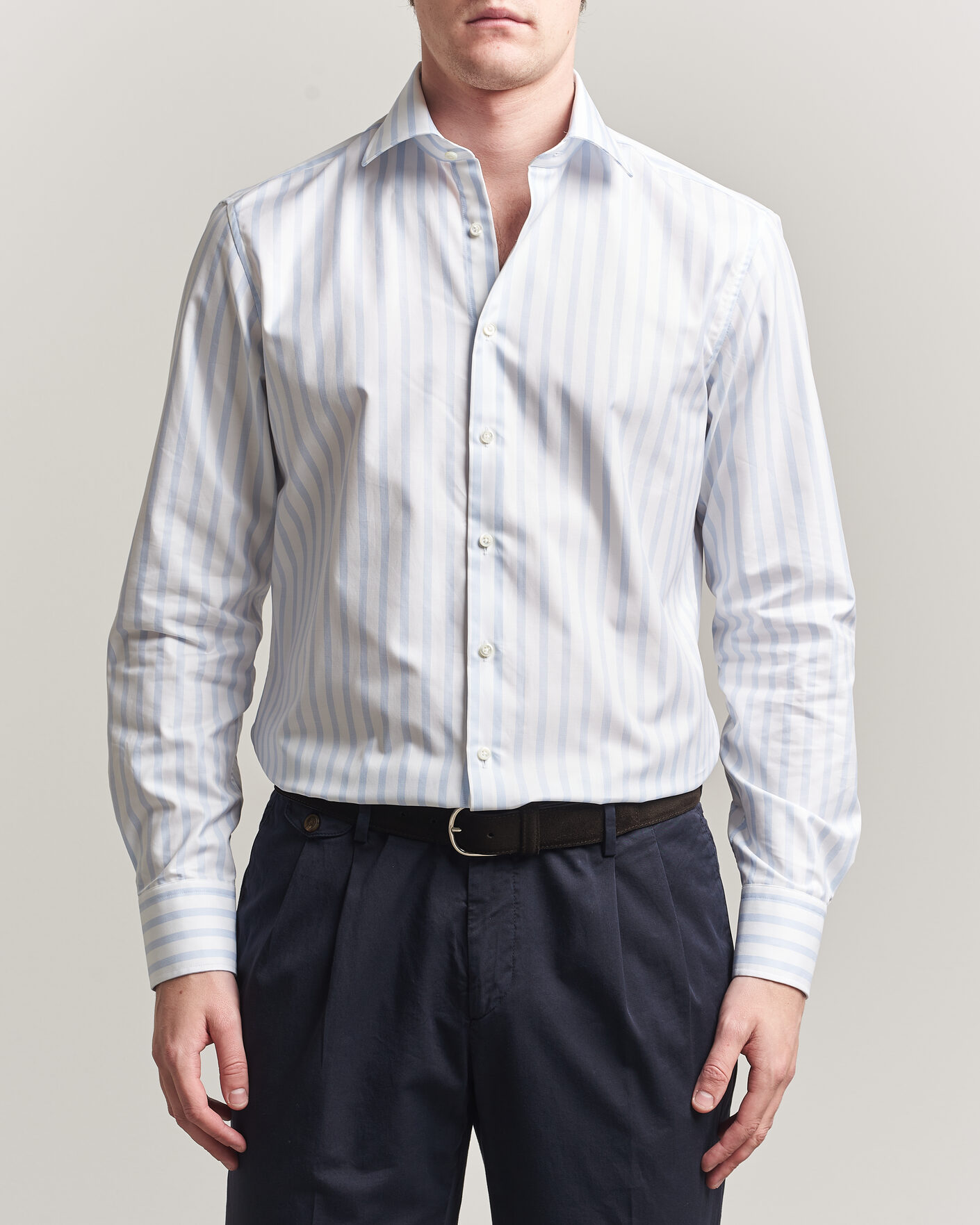 Mies | Kauluspaidat | Stenströms | Regular Wide Stripe Twill Shirt Light Blue