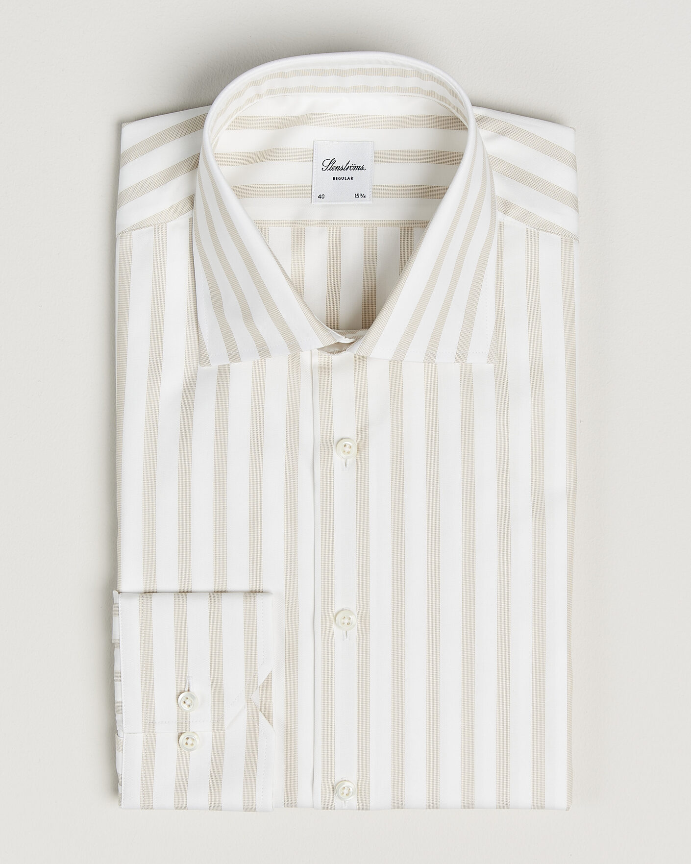 Mies | Kauluspaidat | Stenströms | Regular Wide Stripe Twill Shirt Beige