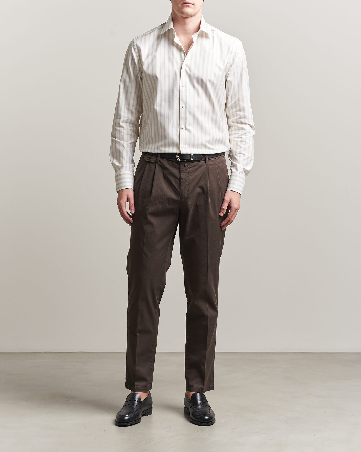Mies | Kauluspaidat | Stenströms | Regular Wide Stripe Twill Shirt Beige