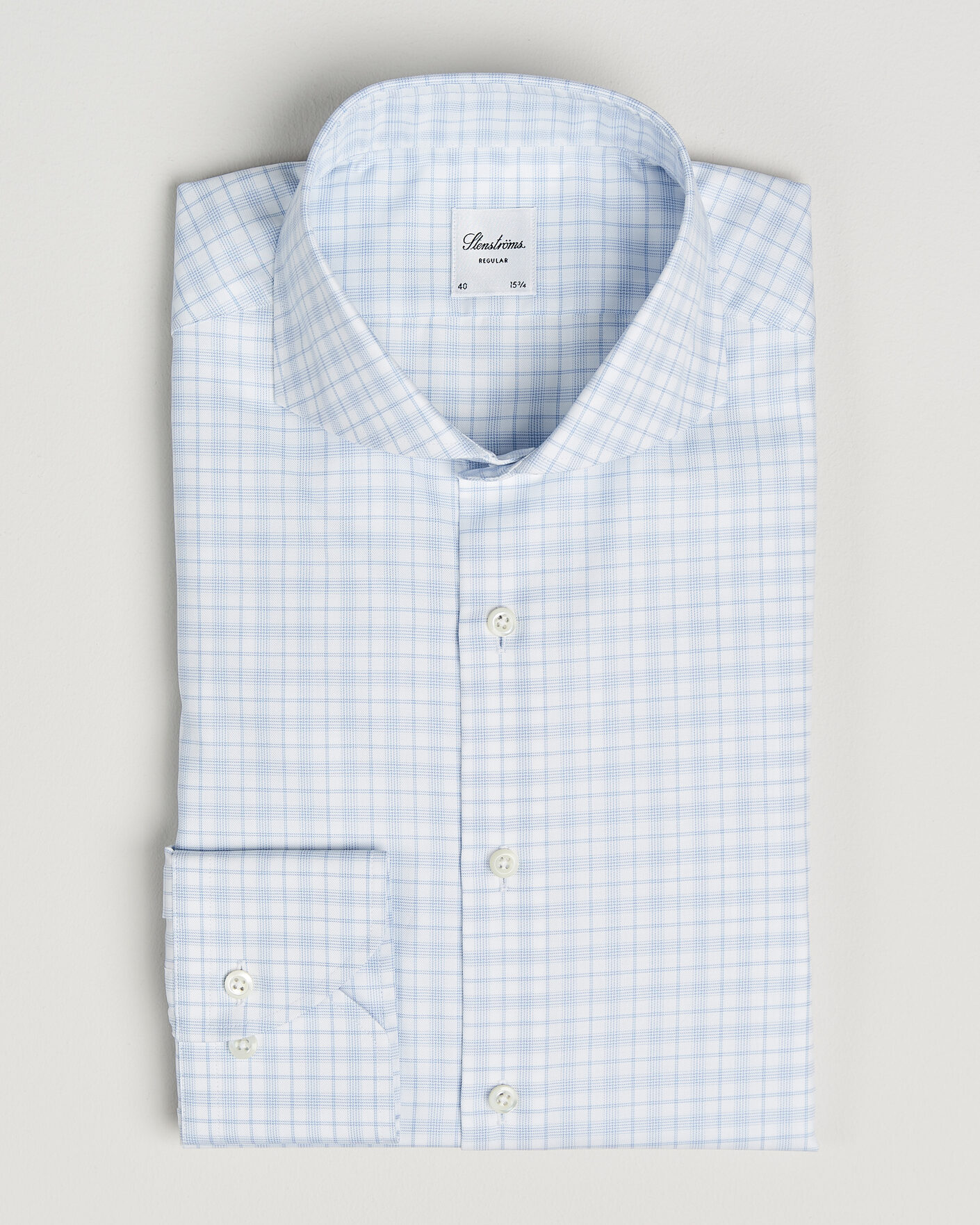 Mies | Kauluspaidat | Stenströms | Regular Fit Checked Twill Shirt Light Blue