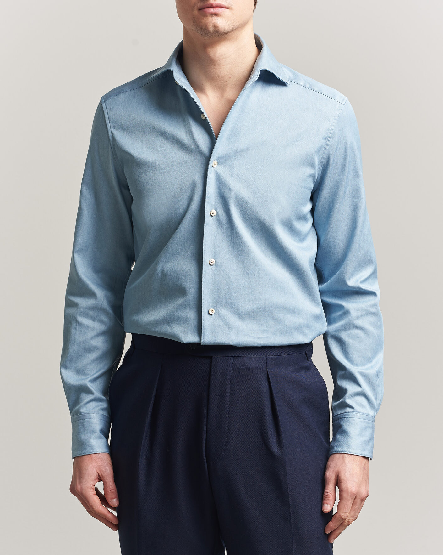 Mies | Kauluspaidat | Stenströms | 1899 Slim One Piece Washed Denim Shirt Blue
