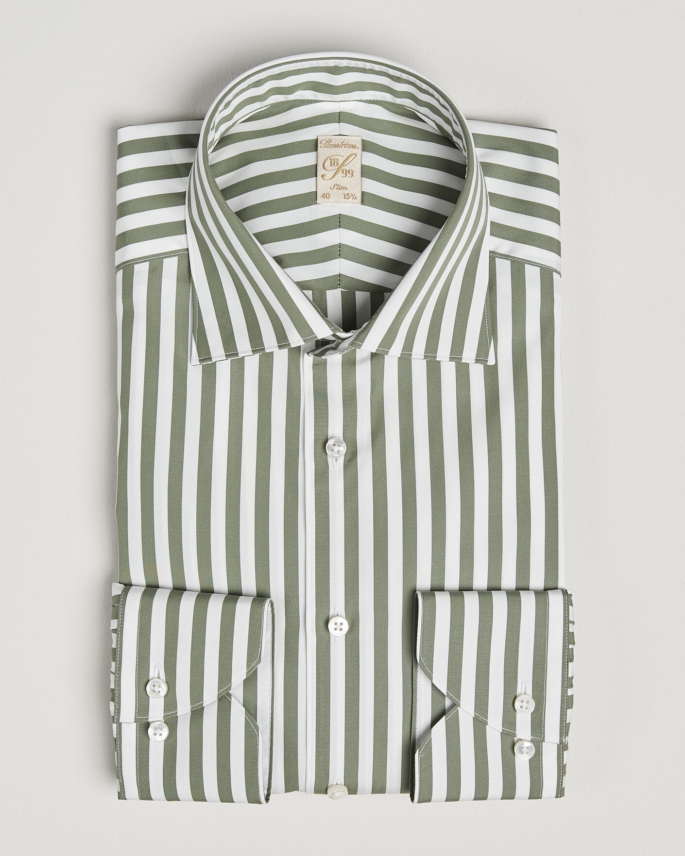 Mies | Kauluspaidat | Stenströms | 1899 Cotton Twill Striped Shirt Green