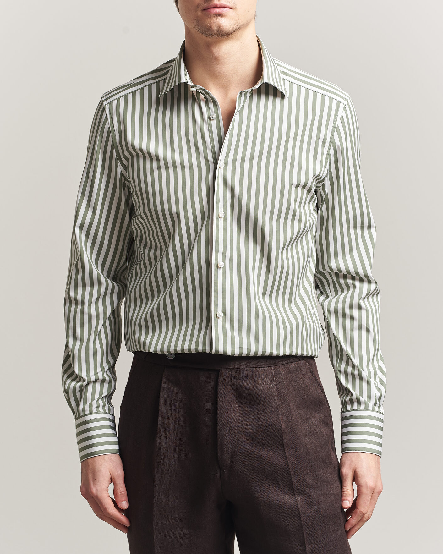 Mies | Kauluspaidat | Stenströms | 1899 Cotton Twill Striped Shirt Green